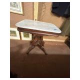 Marble-Top Table With Ornate Wood Base