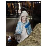 Porcelain Virgin Mary Figurine with Blue Accents