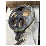 Vintage Iron Pulley Wheel with Rope