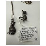 Sterling and Marcasite Cat Jewelry Set
