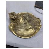 N. Vidal Brass Inkwell with Woman Relief