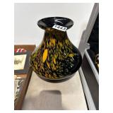 Yellow and Black Art Glass Vase