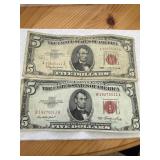 Two $5 United States Red Seal Notes