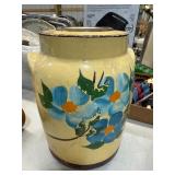 Painted Ceramic Lidded Jar with Floral Design