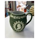 Green Jasperware Pitcher with Relief Design