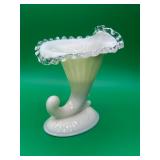Fenton Milk Glass Cornucopia Vase