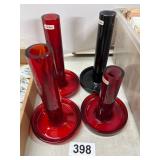 4 Red and Black Glass Vases