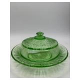 Green Depression Glass Butter Dish
