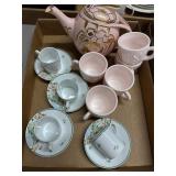 Tea Set and Cups with Floral Designs