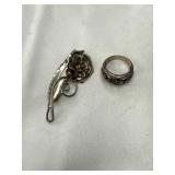 Sterling Silver Ring and Rose Brooch Set