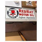 Red Hat Motor Oil Tin Sign, 10ï¿½23 Inches