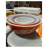 3 Pyrex Wheat Mixing Bowls