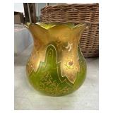 Green Glass Vase with Gilt Decoration