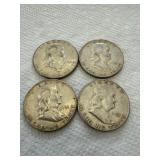 Four 1951 Franklin Half Dollars