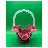 Fenton Opalescent Cranberry Glass Basket