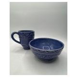 Blue Relief Ceramic Mugs and Bowls Set
