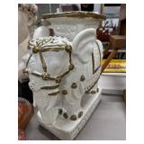 Ceramic Elephant Plant Stand, White/Gold