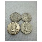 1957 Franklin Half Dollar Coins Set of 4