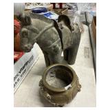Bronze Pot With Relief and Stone Horse Sculpture