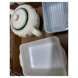 Hand-Painted Teapot and Pyrex Bakeware