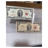Two Red Seal $2 US Notes (Series 1953)