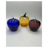 3 Blenko Handmade Glass Apples
