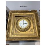 Ornate Gilded Wall Clock in Square Frame