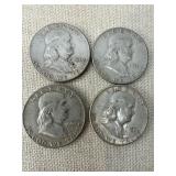 Four 1951 Franklin Half Dollars