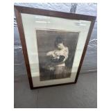 Framed Print of Woman and Puppy