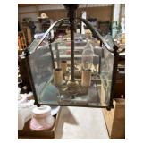 Brass and Glass Hanging Lantern Light Fixture