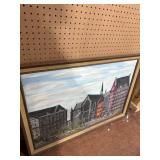 Framed Cityscape Painting, 29x40