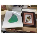 Two Framed Prints: Seated Woman & Bird