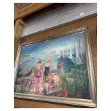 Framed Beach Scene Painting, 33x44