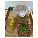 3 vintage Art Glass Bowls artist signed.