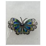 800 Silver Filigree Enamel Butterfly Brooch