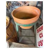 Terracotta Bowl on Green Iron Stand