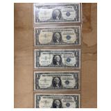 Five US $1 Silver Certificates