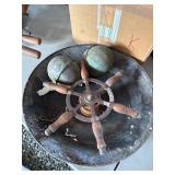 Maritime Brass Buoys and Steering Wheel