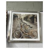 Framed Artwork Depicting Urban Bicycles