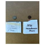 1898 Indian Head Penny and 1910 Liberty Nickel