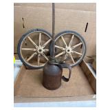 Vintage Wagon Wheels And Oil Can