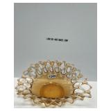 13" Amber Glass Bowl With Openwork Rim