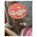 Red Painted Metal Stool, Chipped Finish
