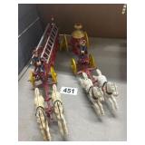 Two Cast Iron Fire Wagon Collectibles