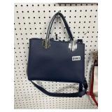 Navy Blue Faux Leather Handbag