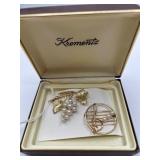 Krementz Rolled Gold Pearl Brooch Set