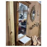 Oak Hall Tree With Mirror and Marble Stand