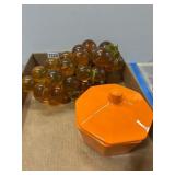 Orange Ceramic Dish and Glass Grapes
