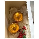 Gold Glass Ornaments and Clip Bird