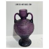 Vintage Purple threaded Glass Amphora Vase, 9 Inch